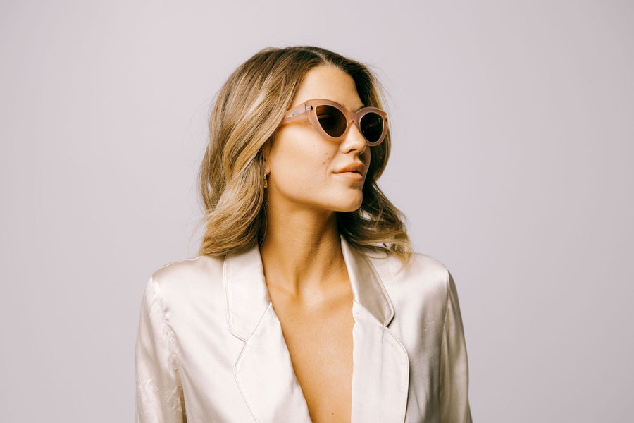 Fun Little Floss - Pale Pink Cleo Cat Eye Sunglasses with Gold Diamonds | UV Protection & Biodegradable Frames by Reecy at brixbailey.com