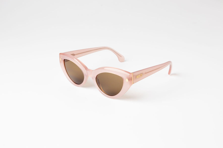Fun Little Floss Cateye Sunglasses - Pale Pink Frames, Light Tan Lenses & Gold Diamonds | 100% UV Protection & Bioacetate Frames by Reecy at brixbailey.com