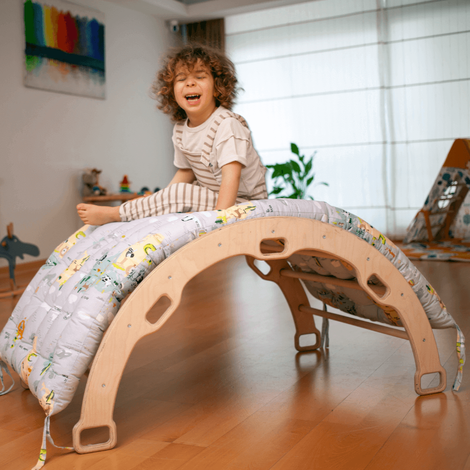 Large Wooden Climbing Arch and Rocker with Pillow Set