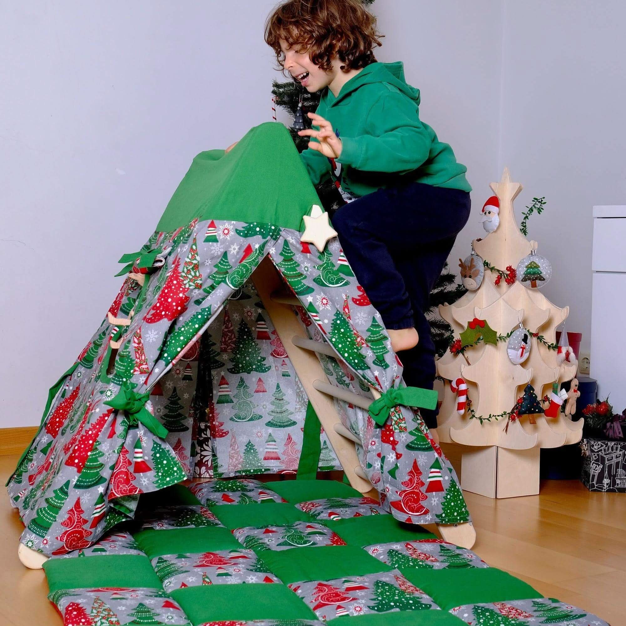 Climbing Triangle with Christmas Tent Cover, Mat, Ramp | Foldable Montessori Play Set-0