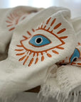 Long Cotton Robe: White with Orange & Blue Eye