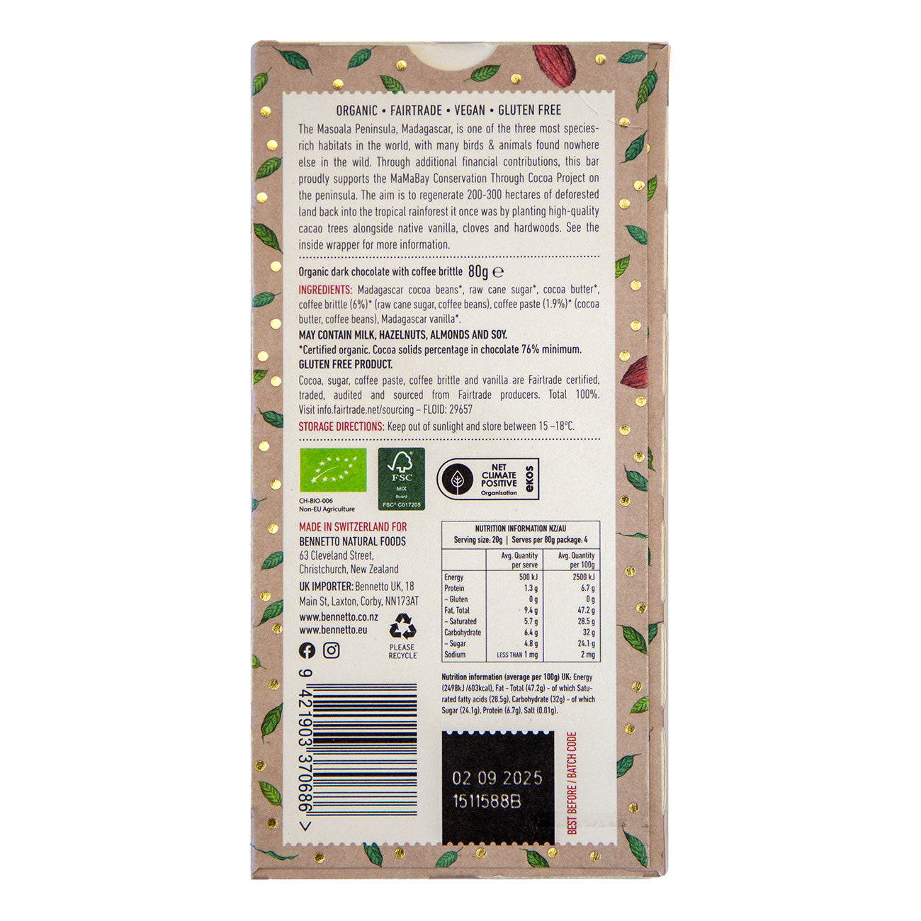 Dark Coffee Chocolate Bar