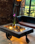 Steam punk wooden Trolley Coffee Table-0