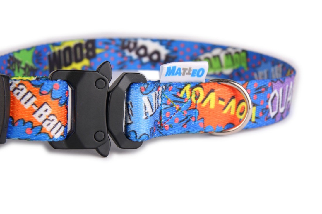 Durable Blue Graffiti Dog Collar with Metal Buckle