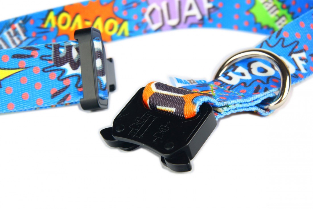 Durable Blue Graffiti Dog Collar with Metal Buckle