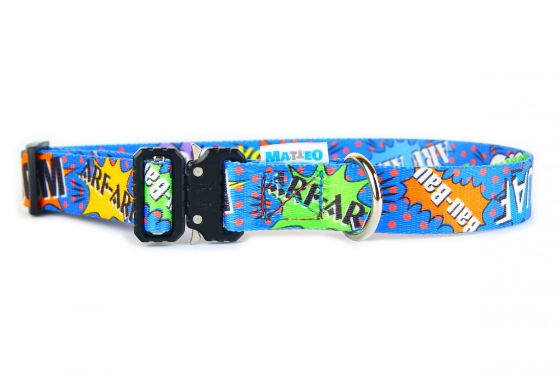 Durable Blue Graffiti Dog Collar with Metal Buckle
