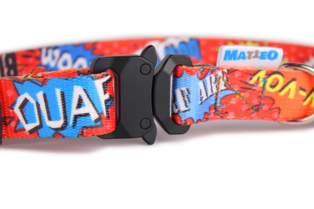 Red Graffiti Dog Collar with Metal Buckle