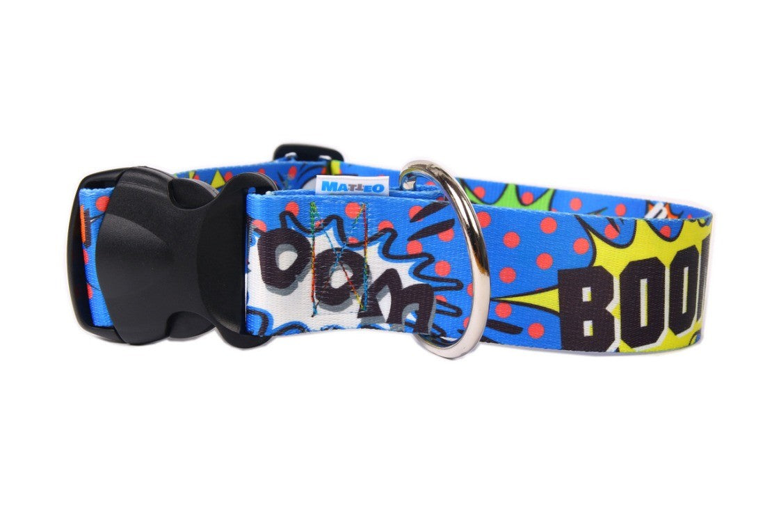 Blue Graffiti Dog Collar with Plastic Buckle