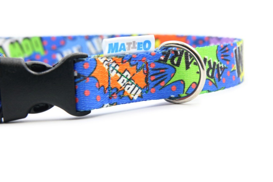 Blue Graffiti Dog Collar with Plastic Buckle