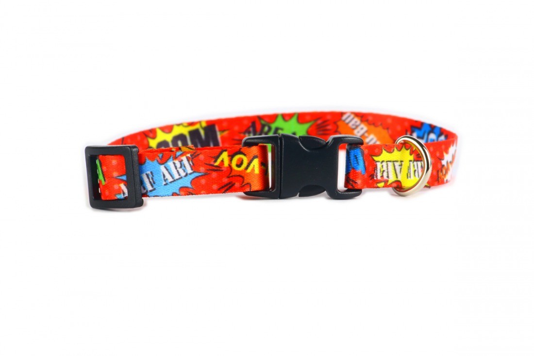 Red Graffiti Pattern Dog Collar with Buckle