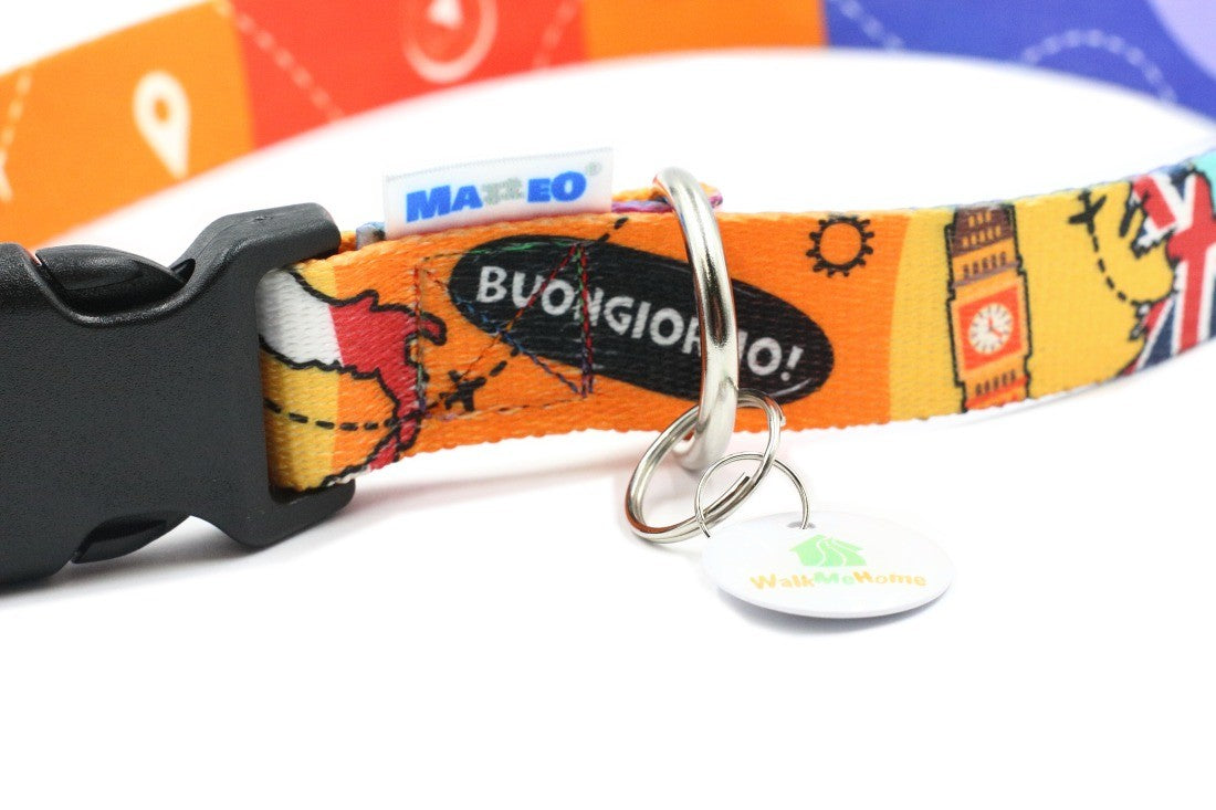 Travel Inspired Dog Collar with Plastic Buckle