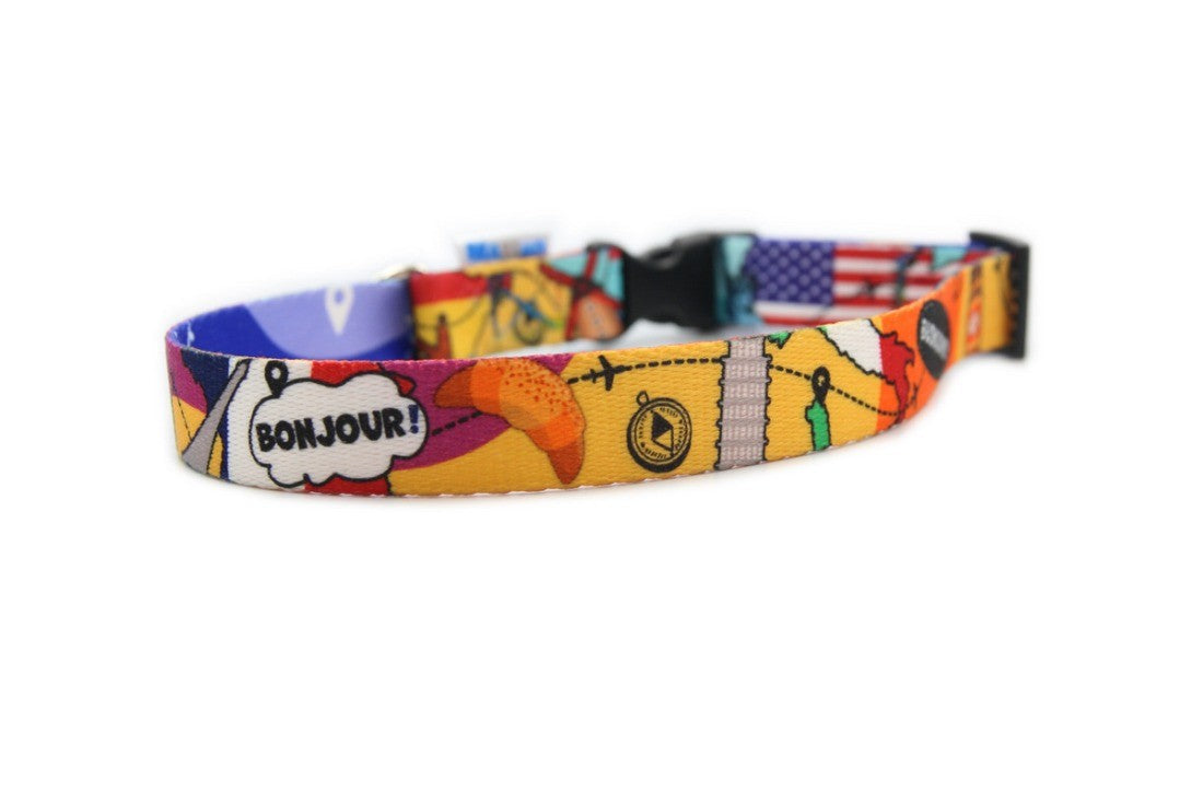 Travel Inspired Dog Collar with Plastic Buckle