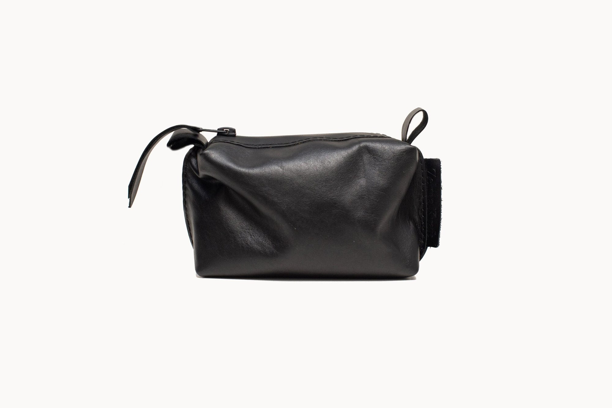 Handmade Leather Cosmetic Bag with Zipper and Pocket