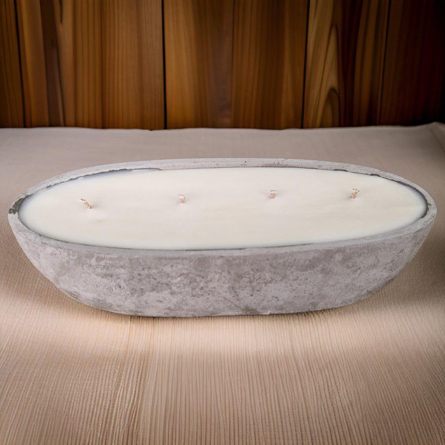 Luxury multi wick concrete loaf bowl candle, stylish modern design with premium fragrance, long-lasting burn, best-selling statement piece by Ralph's Orchard at brixbailey.com