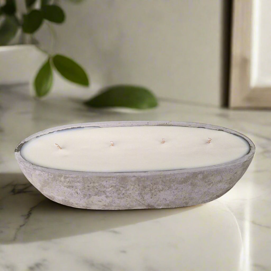 Luxury multi wick concrete loaf bowl candle, premium four-wick design, stylish modern minimalist home decor, best-selling statement piece by Ralph's Orchard at brixbailey.com