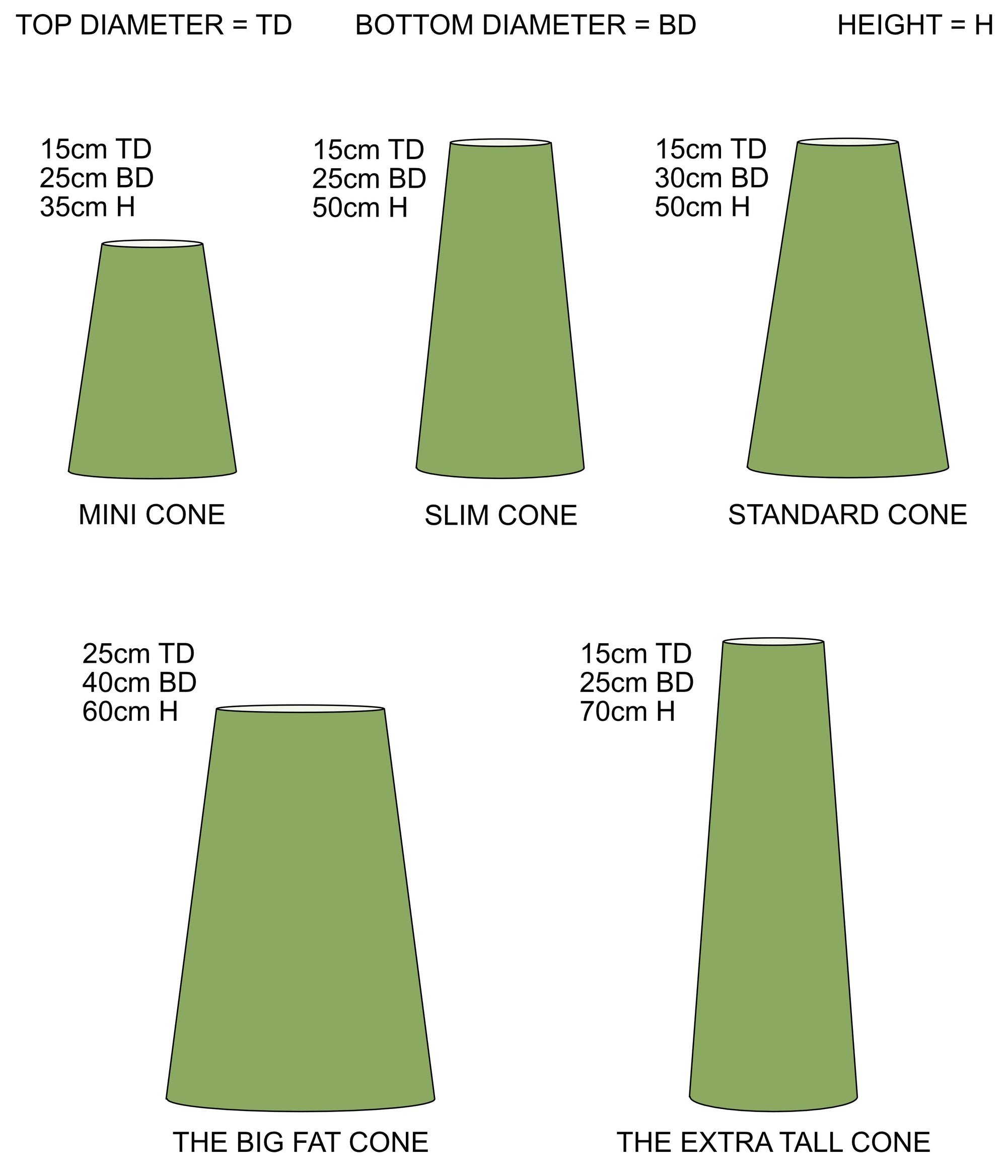 Olive Linen Lampshade | Extra Tall Cone Light Shade | Bespoke Handmade UK