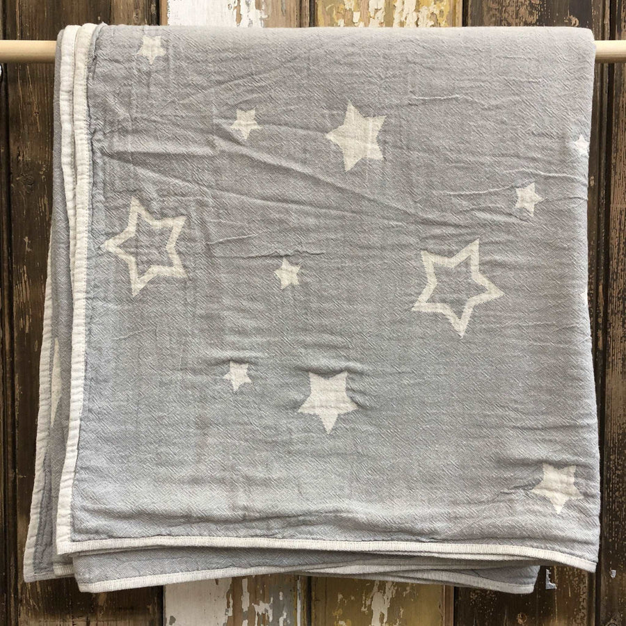 Premium Constellations Jacquard Baby Blanket Throw, 100% Organic Cotton, Luxury Dove Grey, Stylish Nursery Decor, Handcrafted Weave by Wildash London at brixbailey.com