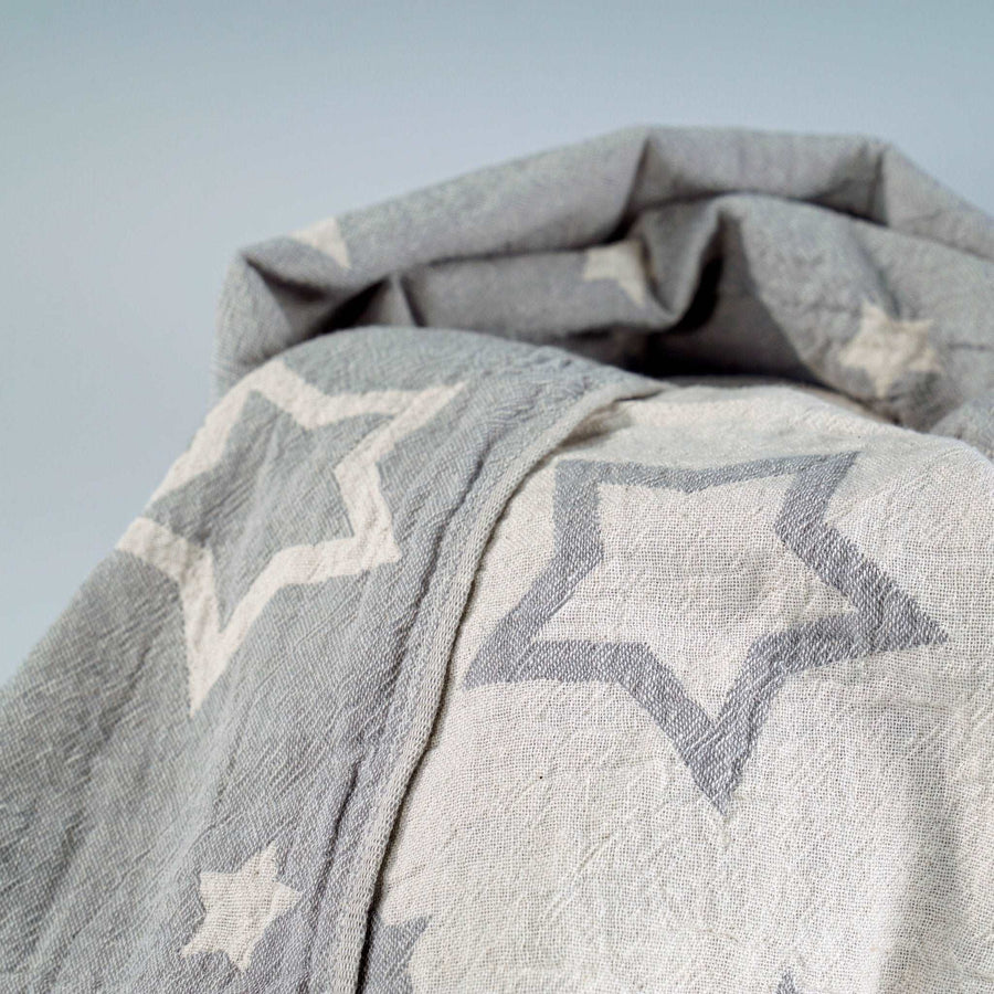 Luxury constellations jacquard baby blanket throw, premium 100% organic cotton, stylish dove grey, soft and cozy nursery essential by Wildash London at brixbailey.com