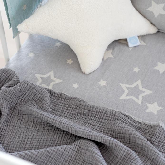 Premium constellations jacquard baby blanket, luxury organic cotton throw, stylish dove grey, soft and warm, 100cm x 160cm by Wildash London at brixbailey.com