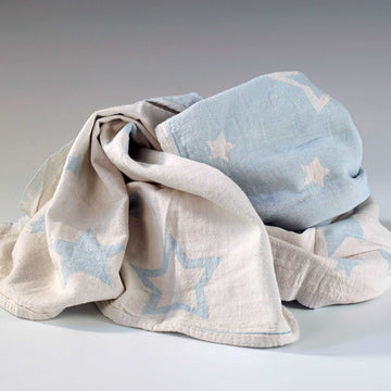 Luxury constellations jacquard baby blanket, premium organic cotton throw, stylish sky blue, 100cm x 160cm, best-selling nursery decor by Wildash London at brixbailey.com
