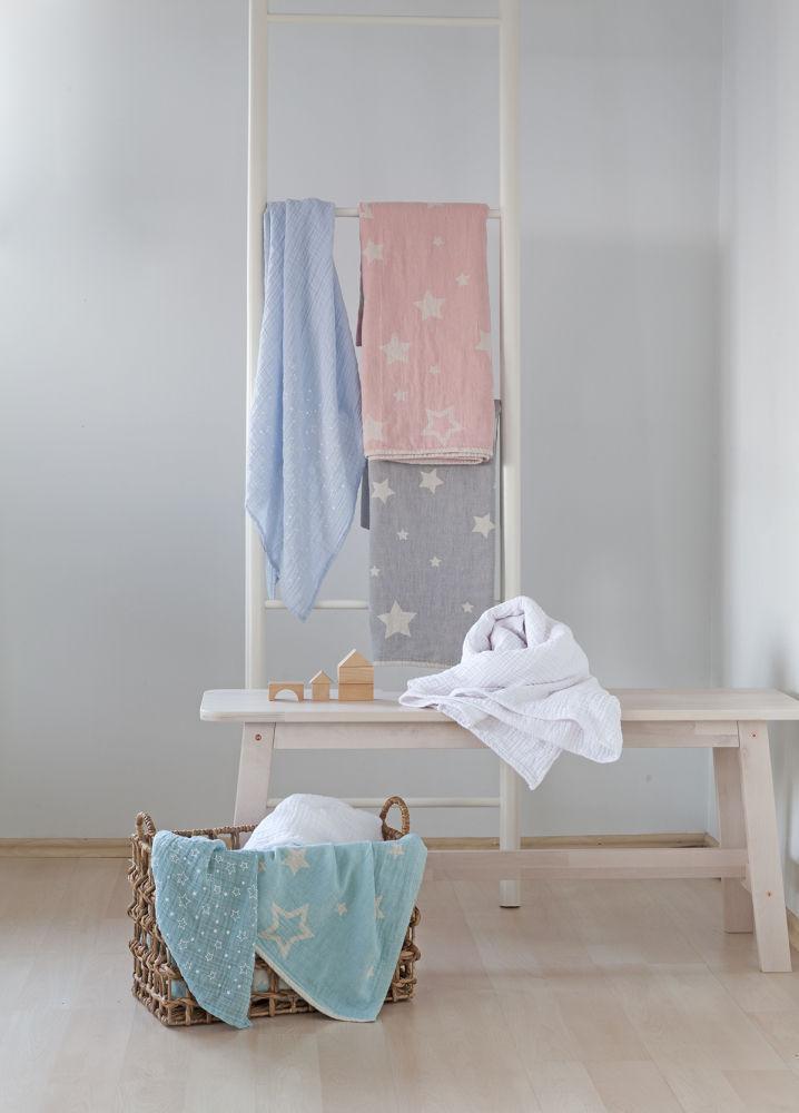 Luxury constellations jacquard throw, 100% organic cotton hammam towel, stylish sky blue sofa cover, premium handcrafted 140cm x 170cm by Wildash London at brixbailey.com