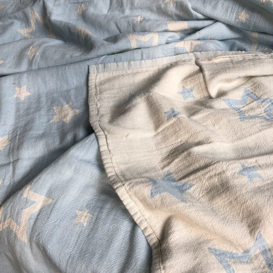 Luxury jacquard weave hammam towel, 100% organic cotton, constellations design, sky blue, premium throw, 140cm x 170cm by Wildash London at brixbailey.com