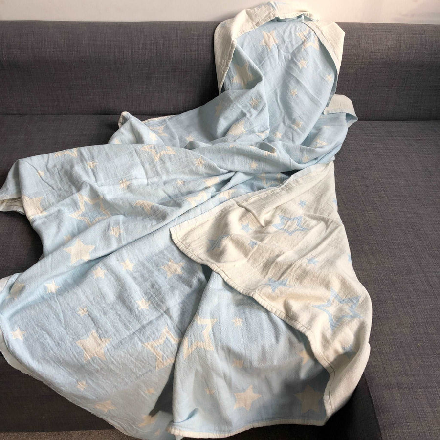 Luxury jacquard weave hammam towel, 100% organic cotton, constellations design, sky blue, stylish throw, premium soft, 140cm x 170cm by Wildash London at brixbailey.com