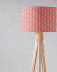 Coral and Grey Drum Lampshade, Mid-Century Modern Retro Shade for Table, Floor or Ceiling Pendant Light