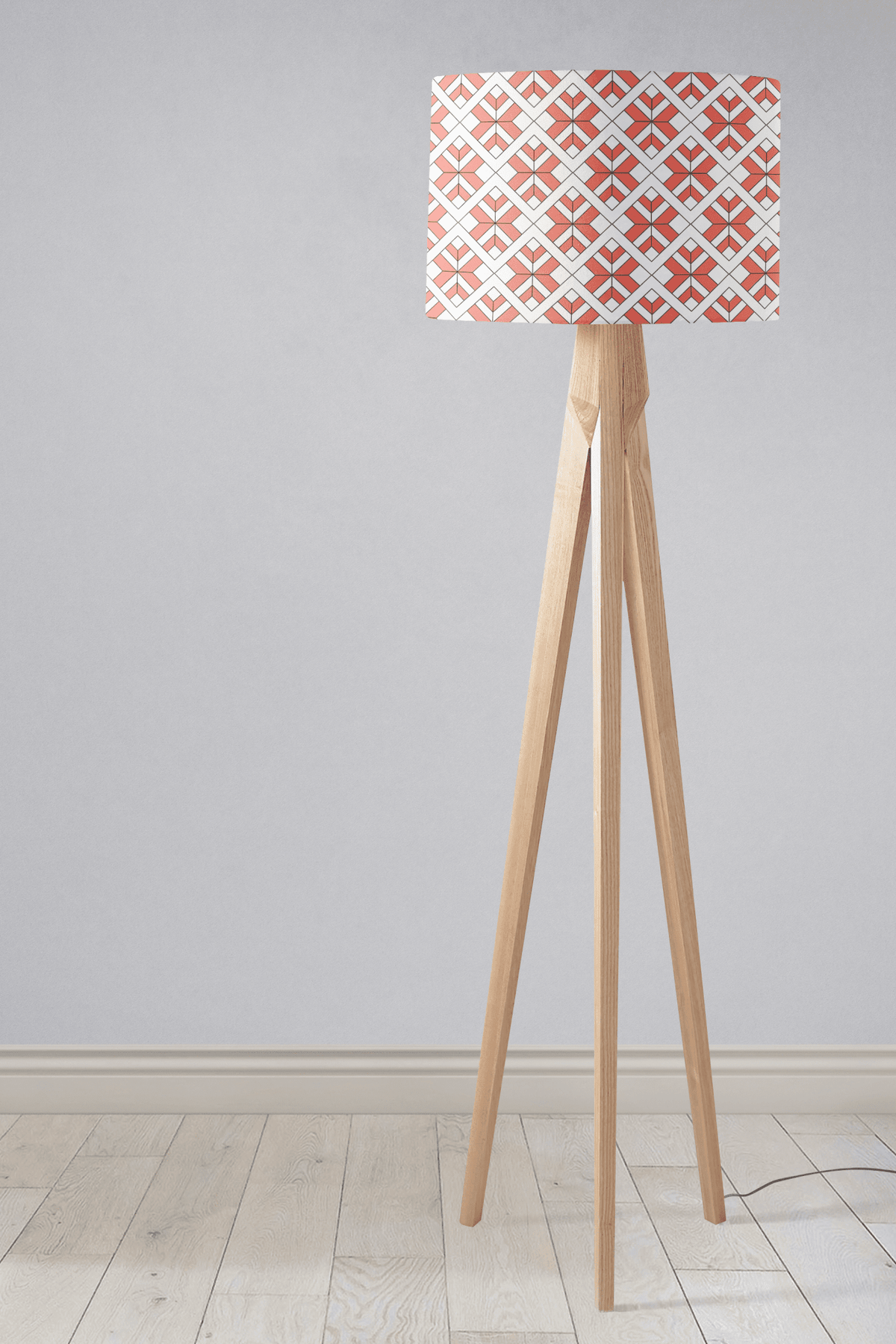 Coral and White Drum Lampshade, Geometric Design Shade for Table, Floor or Ceiling Pendant Light
