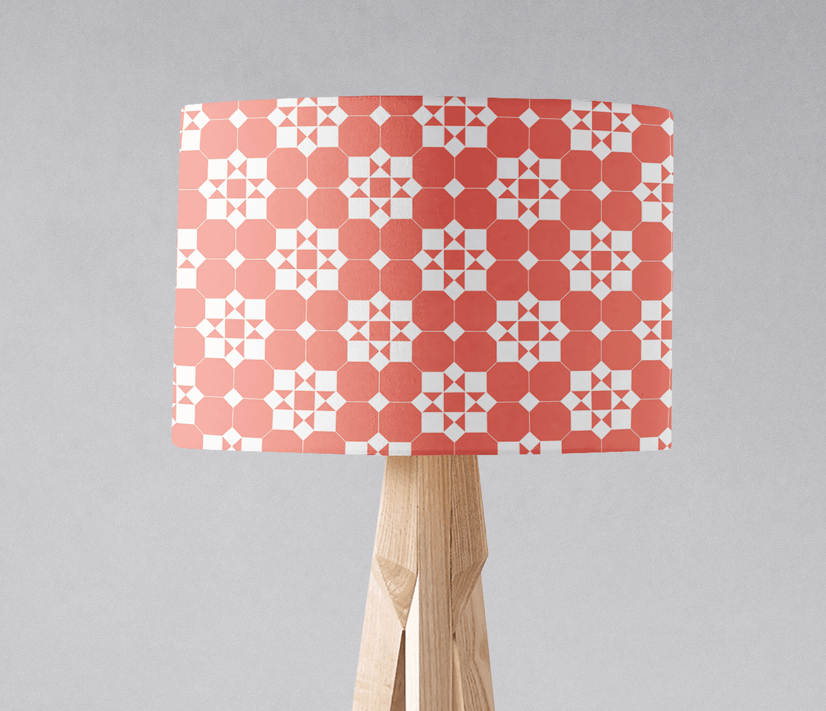 Coral and White Drum Lampshade, Victorian Tiles Design Shade for Table, Floor or Ceiling Pendant Light