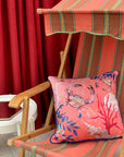 Coral watercolour art Cushion 'Pure shores' double sided design with starfish illustration, made from Vegan friendly Suede