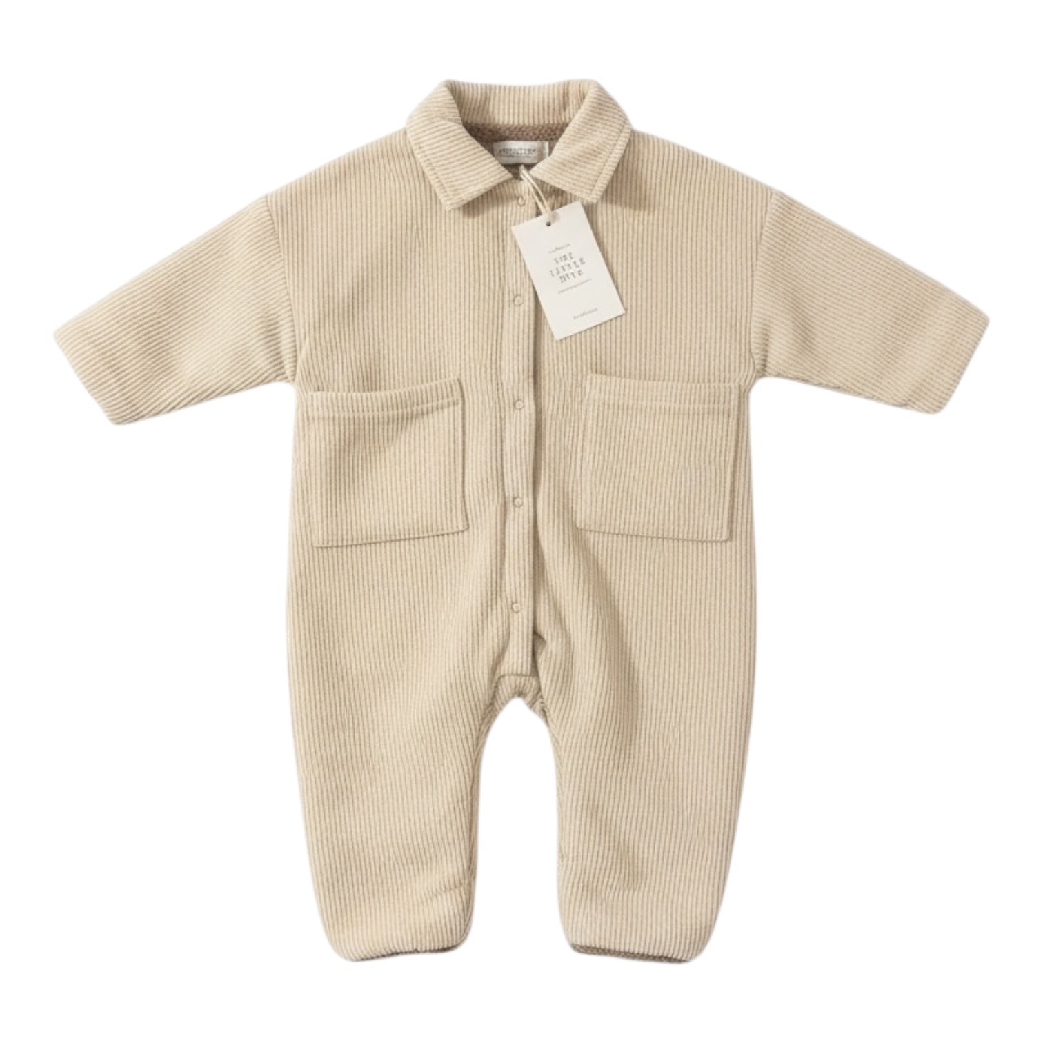 Corduroy Lined Winter Romper in Beige and Green