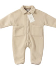 Corduroy Lined Winter Romper in Beige and Green