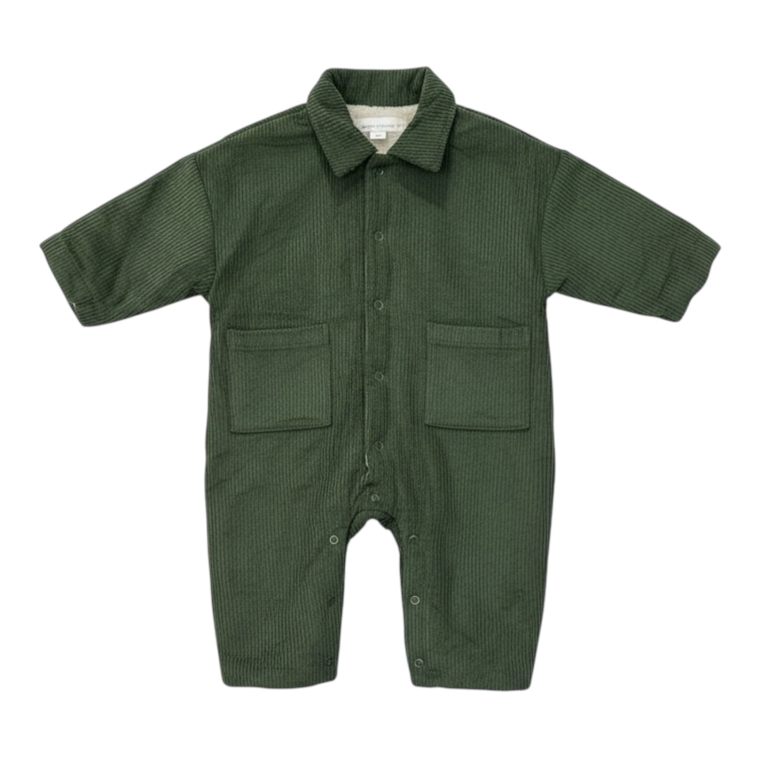 Corduroy Lined Winter Romper in Beige and Green