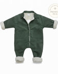 Corduroy Lined Winter Romper in Beige and Green