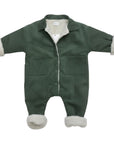 Corduroy Lined Winter Romper in Beige and Green