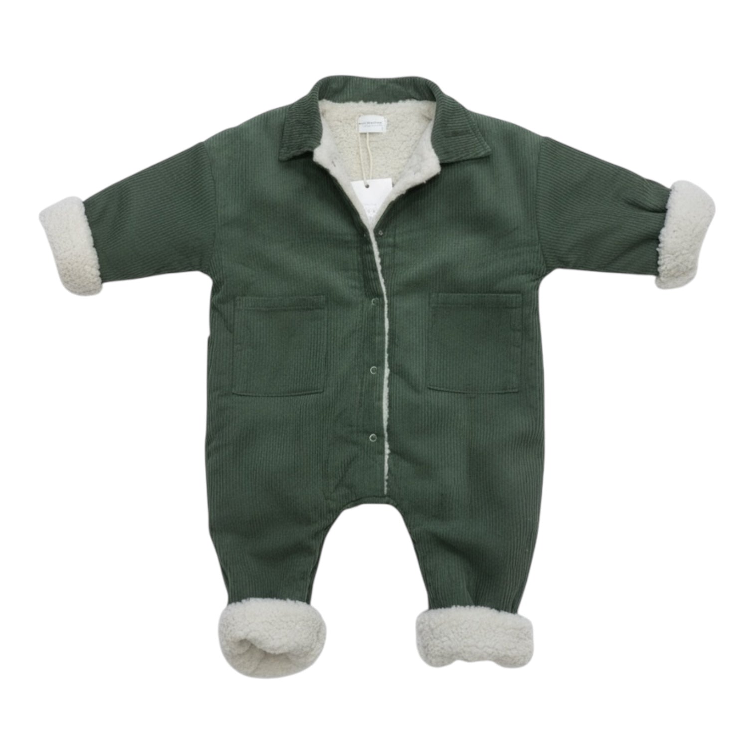Corduroy Lined Winter Romper in Beige and Green