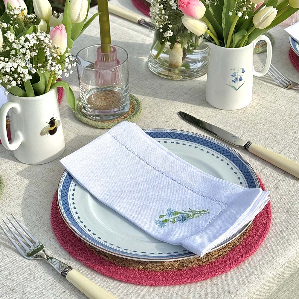 Embroidered Linen Napkins - Garden Flowers