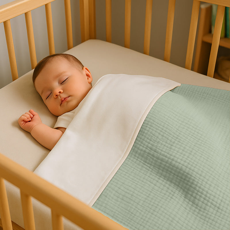 couverture en coton bio rex papate double face vert bebe GOTS