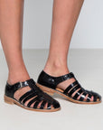 Black Croc Patent Leather Fisherman Sandals