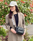 Crossbody Dog Walking Bag - Vegan Leather Black