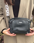 Crossbody Dog Walking Bag - Vegan Leather Black