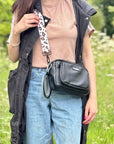 Crossbody Dog Walking Bag - Vegan Leather Black