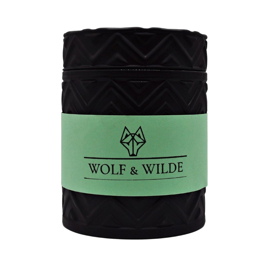 Luxury cucumber ginger mint aromatherapy candle, vegan friendly, green floral scent with lemon, spearmint, jasmine, rose, musk by Wolf & Wilde at brixbailey.com