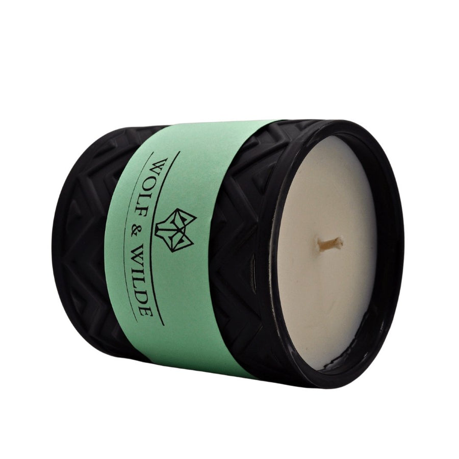 Luxury cucumber ginger mint aromatherapy candle, vegan scented with floral green notes, musk base, best-selling home fragrance by Wolf & Wilde at brixbailey.com