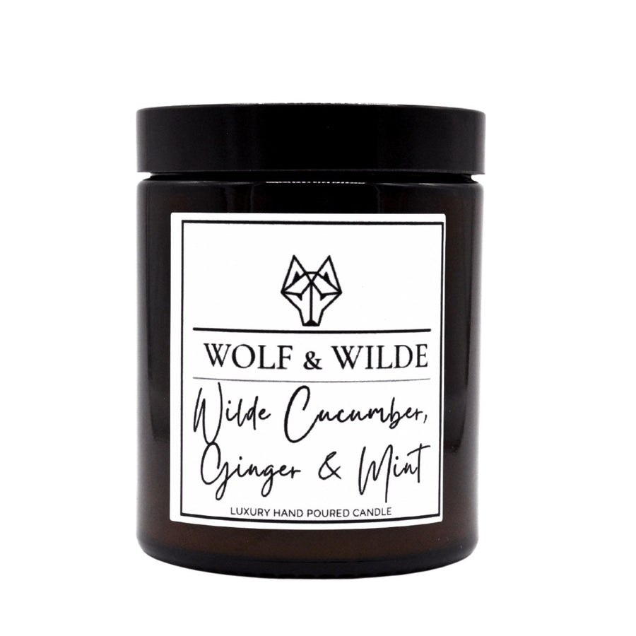 Luxury cucumber ginger mint aromatherapy candle, green floral scent with lemon, spearmint, jasmine, rose, musk, vegan friendly by Wolf & Wilde at brixbailey.com