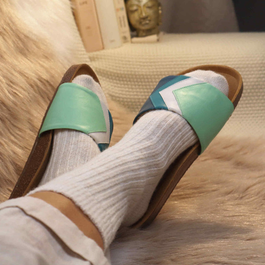 Premium vegan sandals in mint, white, turquoise, teal - soft straps, anatomical footbed, durable grip sole, eco-friendly by Fünve at brixbailey.com