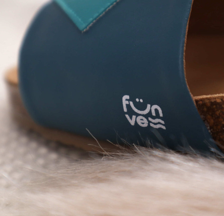 Premium vegan sandals in mint, white, turquoise, teal with soft straps, anatomical footbed, durable grip sole, eco-friendly by Fünve at brixbailey.com
