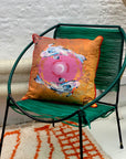 Koi watercolour art Cushion 'Golden pool' double sided design with fish illustration, made from Vegan friendly Suede