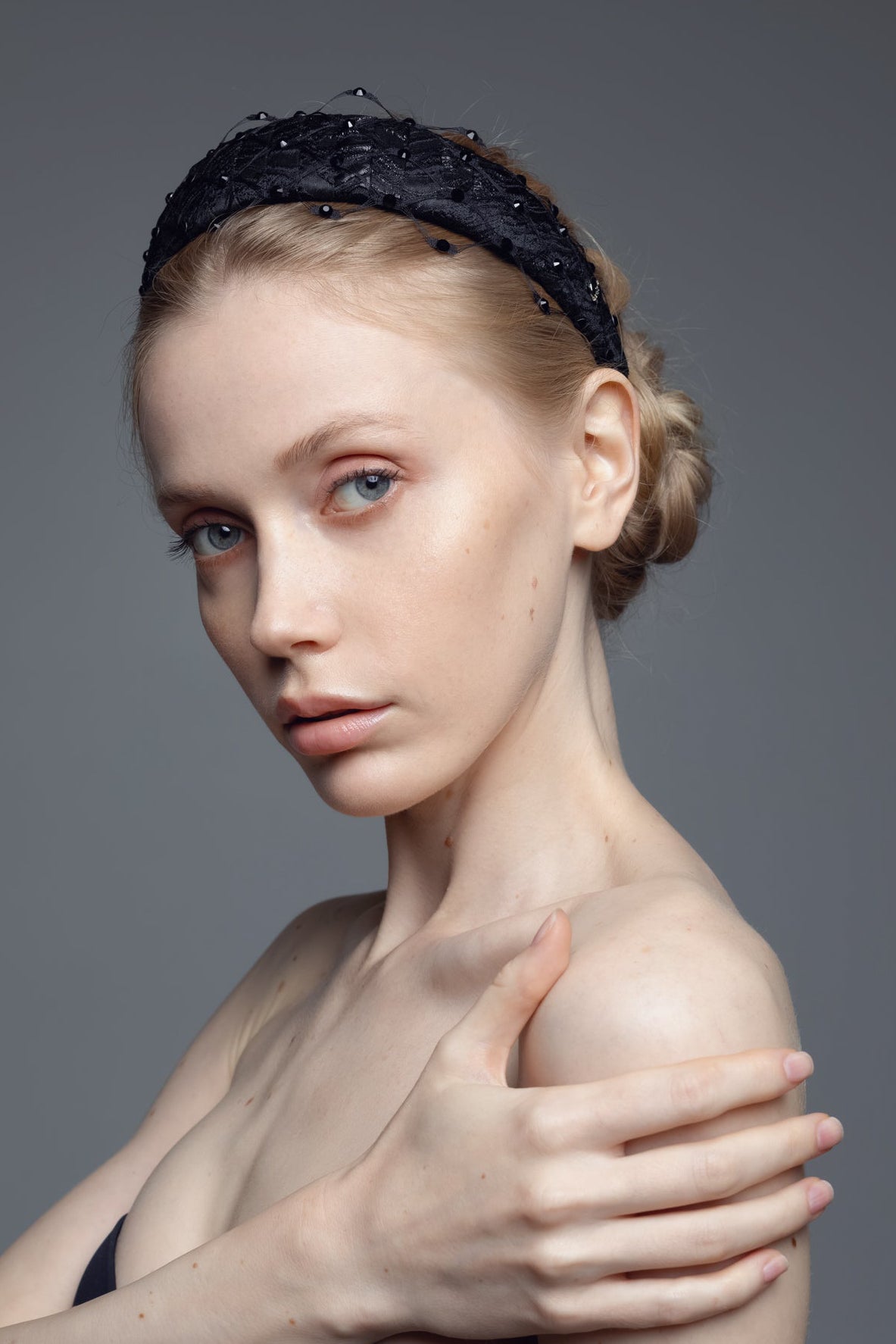 Charlize Headband with Honeycomb Veil &amp; Swarovski Crystals by Eva Oherjus at www.brixbailey.com